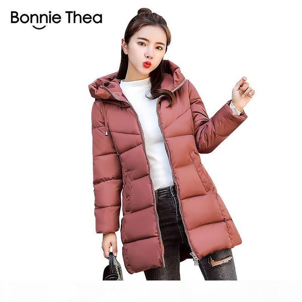 

bonnie thea winter jackets womens parkas female long coat female winter hooded thick down parkas jacket women cotton lady coats, Black