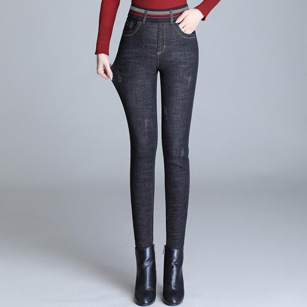 

women's jeans 2021 autumn winter woman stylish solid black color long loose high waist straight pockets harem pants, Blue
