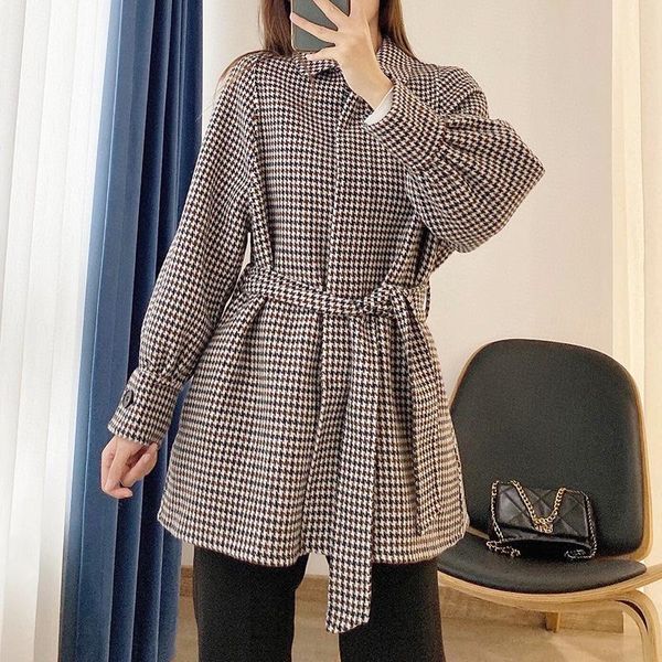 

qy8843 lace-up female waist plover case double coat coat, Black