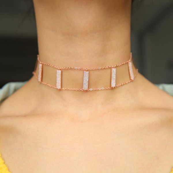 

pendant necklaces punk cz bar big choker necklace for women wedding double chain statment charm chokers jewelry luxury femme, Silver