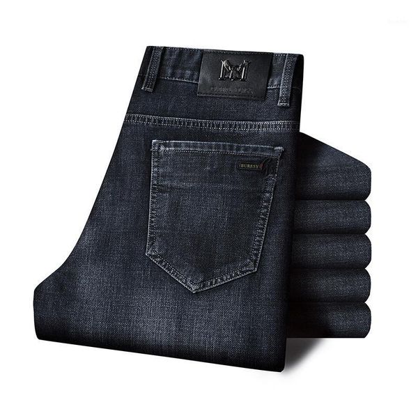 

2020 autumn and winter new men's stretch regular fit jeans business casual classic style fashion denim trousers male black blue1, Blue