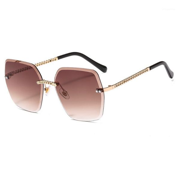 

new 2020 fashion sunglasses women men metal rimless sunglasses polygon brand design women glasses pink lens eyewear1, White;black