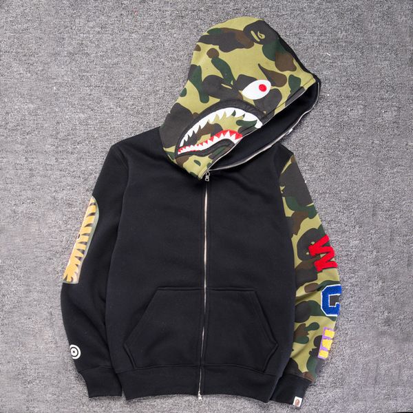 

new men's clothes hoodies jacket gray camouflage shark print men fashion cotton hooded sportswear inner fleece hoody sweatshirt, Black