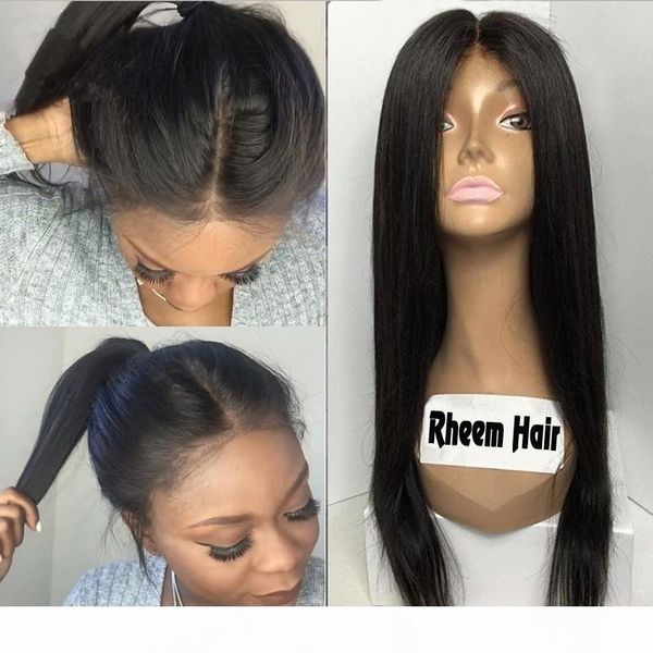 

glueless lace front human hair wigs pre plucked with baby hair brazilian remy hair straight full lace wigs for black women bleached knots, Black;brown