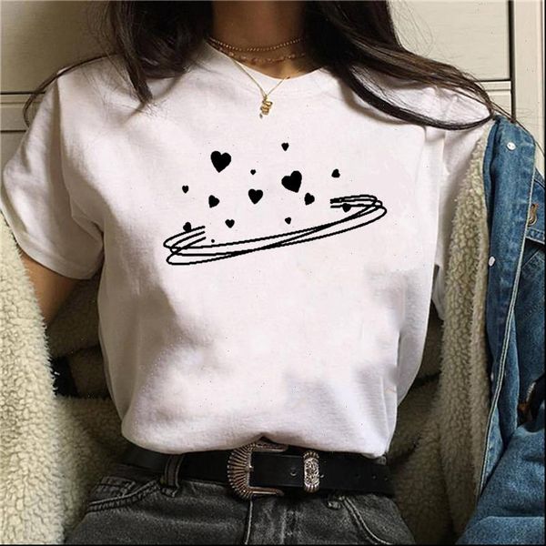 

harajuku funny women t shirts cartoon love heart print kawaii female t shirts korean style woman t shirts femme, White