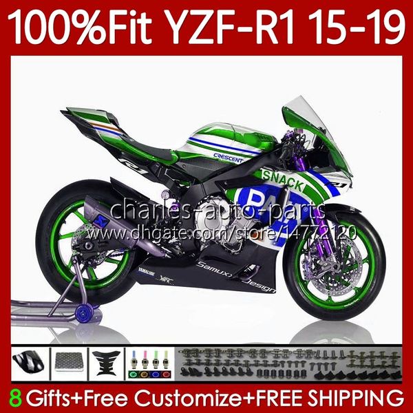 Einspritzverkleidungen für Yamaha YZF R 1 1000CC YZF-R1 2015-2019 104No.110 YZF R1 PATA Green 1000 CC YZF-1000 YZFR1 15 16 17 18 19 YZF1000 2015 2016 2017 2018 2019 OEM Body Kit