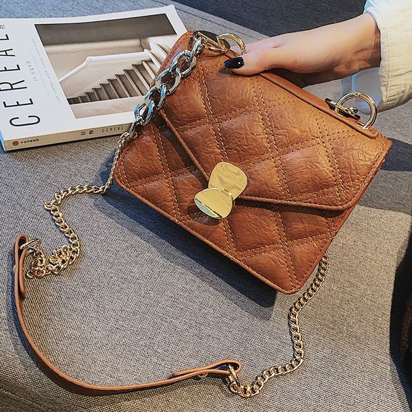 

superior2020 package black western style bag woman all-match oblique tide satchel diamond lattice chain small