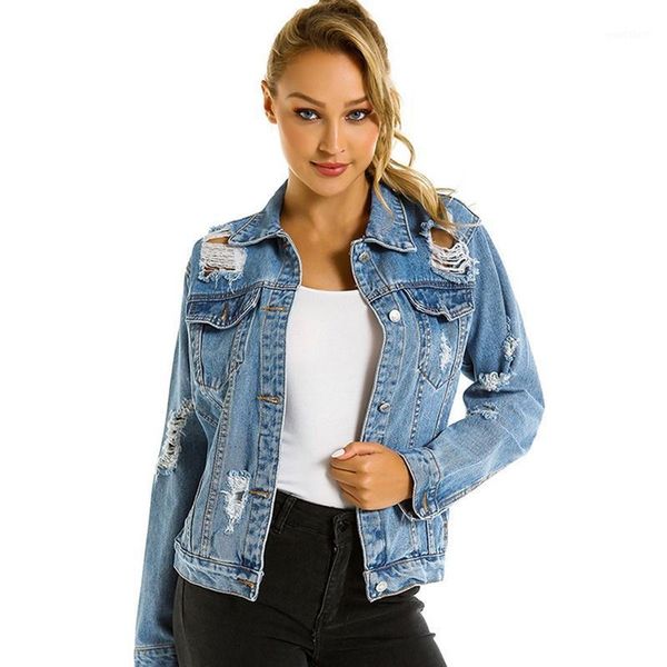 

jeans jacket women casacos feminino ripped holes denim jacket femme vintage bomber jean 2020 casual basic coats 49921, Black;brown