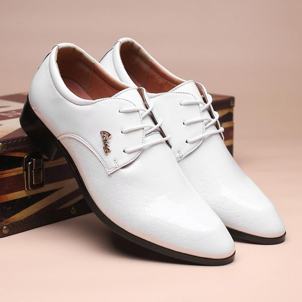 

new fashion men's white wedding party leather shoes man casual oxfords mens lace-up dress business office flats, Black
