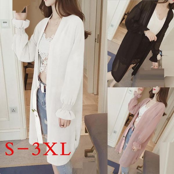 

women's blouses & shirts womail 2021 summer fashion women cardigan long flare sleeve ladies solid color chiffon sun protection top, White