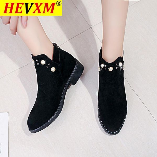 

fashion boots snow winter ankle boots women non-slip zipper shoes bottes female rhinestone shoes warm plush insole botas mujer, Black