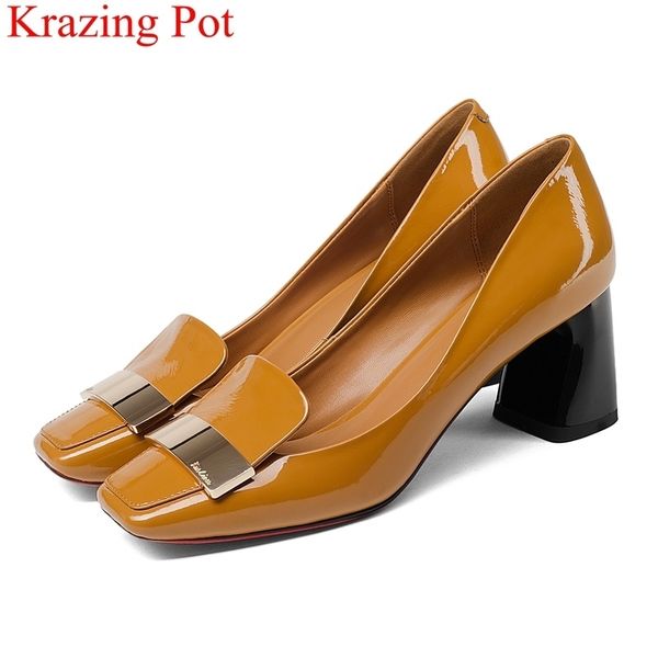 

fashion cow leather shallow square heel big size women pumps slip on elegant wedding office lady party metal shoes l49 y200111, Black