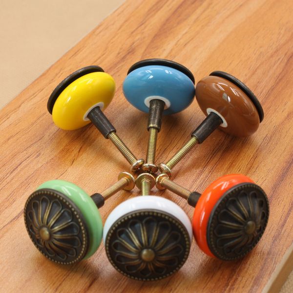 

ceramic handle foreign trade european cabinet drawer single hole round antique copper handle new rural style