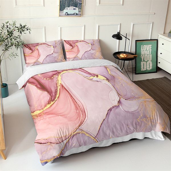 Nórdico simples luz cor-de-rosa Única cama dupla set menina abstrato arte padrão cama cama gêmeo rainha colchas de colcha fronha lj201015