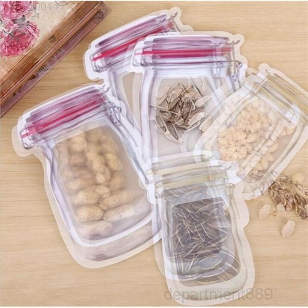 

bulk mason jar shaped food container reusable eco friendly snacks bag plastic storage bags smell proof clip owc3656