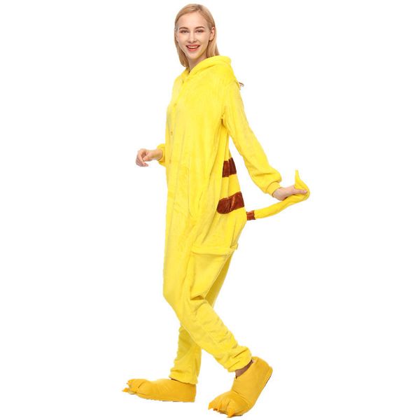 

adults pajamas women flannel sleepwear cute yellow anime cartoon animal pajama set hooded pyjamas kigurumi q1215, White