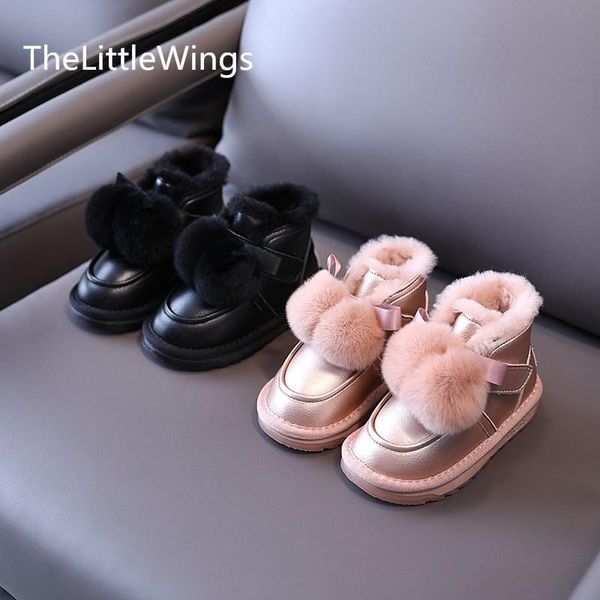 

boots girls' snow winter 2021 waterproof children' keep warm shoes bowknot ' hair princess 1-15 years old, Black;grey