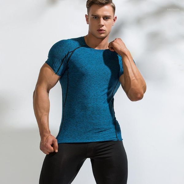 

outdoor t-shirts motion skinny workout clothes athletic t-shirt high stretch training quick-drying short-sleeved men's, Gray;blue