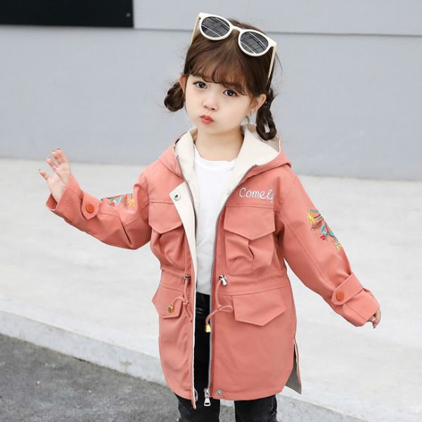 

spring autumn jackets for girls teenage fashion kids girl jacket hooded windbreaker for girl children jacket baby trench coat lj200813, Blue;gray
