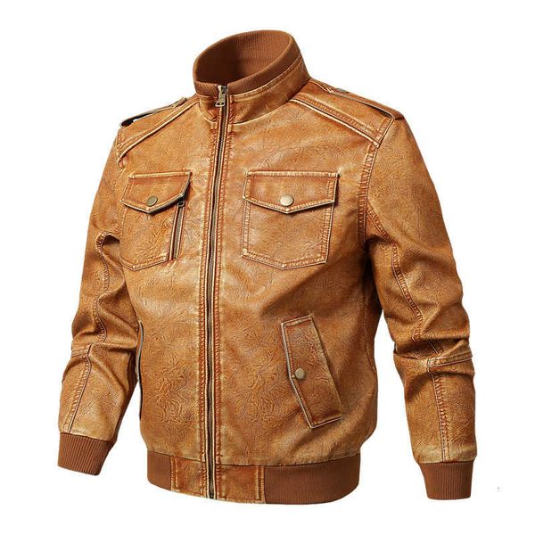 

casual pu garment, large size, stand collar, leather jacket, loose coat, men's wear, Black;brown
