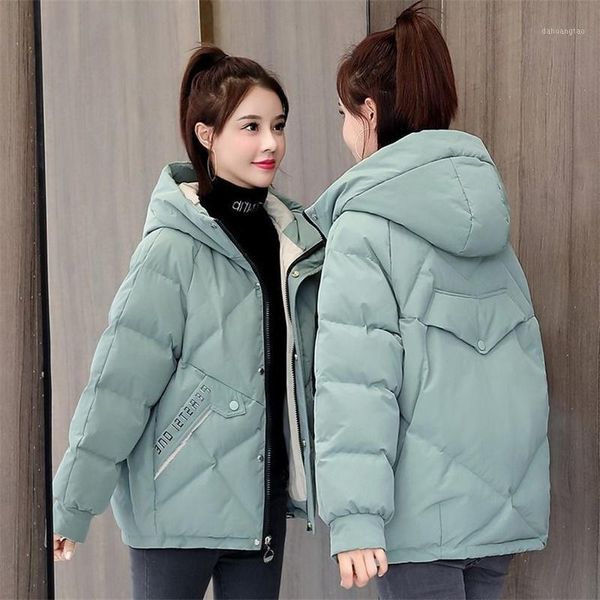 

2020 new fashion short letter print winter jacket women casual warm solid hooded parka coat office lady1, Black