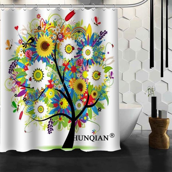 

custom corlorful trees ,animal shower curtain bathroom accessories polyester fabric curtain with holes
