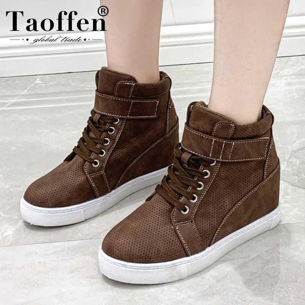 

taoffen ankle boots woman snow boots party fashion lace up short winter warm high heels shoes woman size 35-421, Black