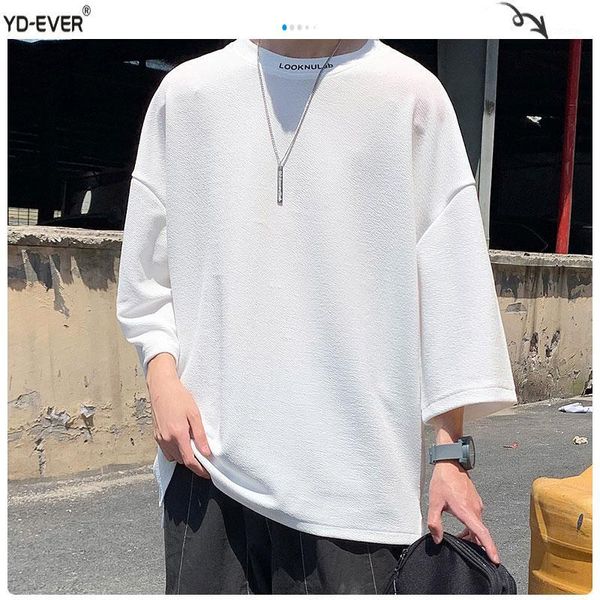 

men's t-shirts black white summer t shirts for men 2021 korean hip hop man fashion three-quarter sleeve t-shirt casual -d1, White;black