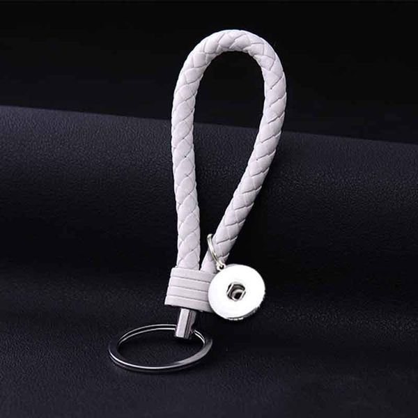 

025 weave sale fashion pu popular leather key chains 18mm snap button keychain jewelry for men women 10 colors key rings, Slivery;golden