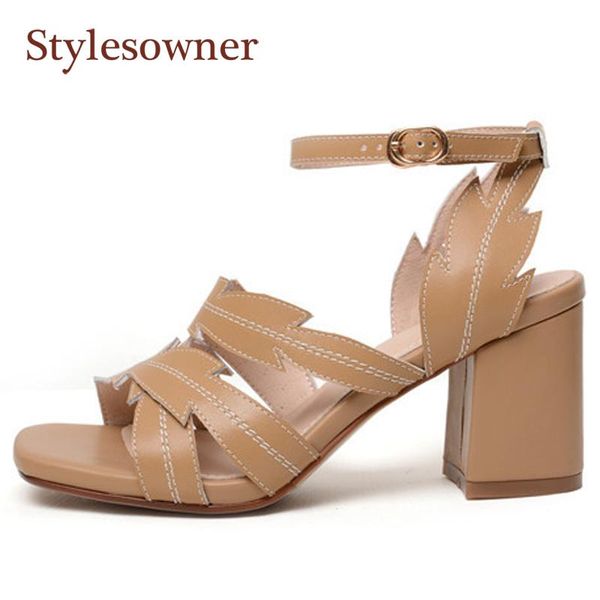 

sandals retro high-heel pumps woman for summer square-toe thick-heel buckle strap apricot beige coffee elegant all-match shoes, Black