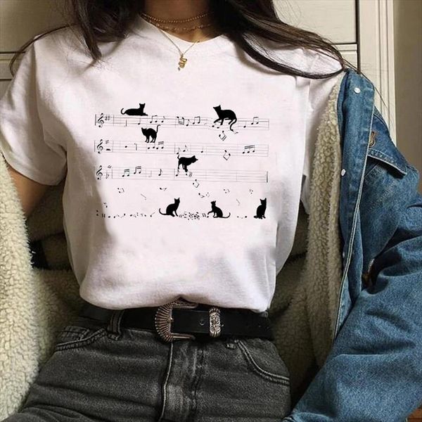 

women print clothing graphic streetwear cat animal casual printing ladies clothes lady tees female t shirt womens t shirt, White
