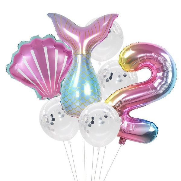 

7pcs/lot mermaid party balloons 32inch number foil balloon kids birthday party decorations baby shower decor helium globos bbyiwf