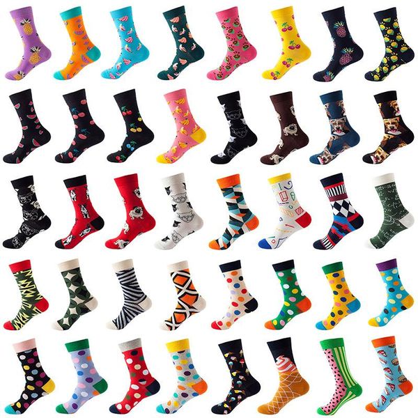 

1pair combed cotton fashion hip hop man woman socks harajuku fruit skateboard oil painting animal happy socks funny sokken, Black