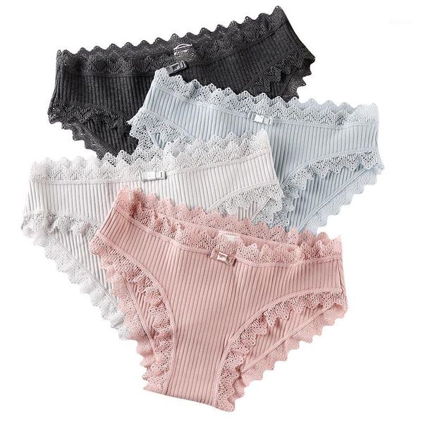 

3pcs/lot lace panties women cotton comfort underwear seamless solid girls briefs cute bow soft breathable female lingerie1, Black;pink