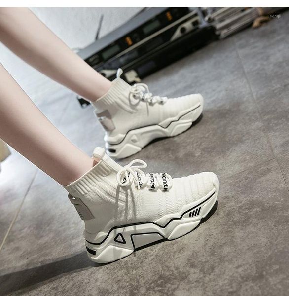 

boots women's stretch socks shoes thick bottom casual sneakers 2021 spring fashion boot nice quality high heel women boot1, Black