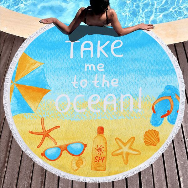 

cover round bed beach yoga mat polyester table cloth printed outdoor camping picnic towel tassel