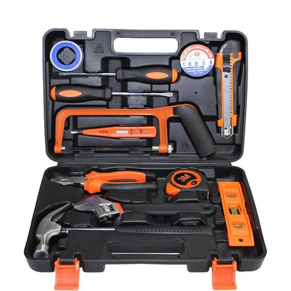 

13pcs hand tool set general household repair hand tool kit with plastic toolbox storage case socket wrench screwdriver knife