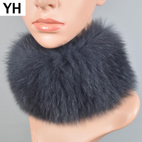 

scarves 2021 winter lady real fur scarf women warm soft knitted elastic headband brand genuine ring, Blue;gray