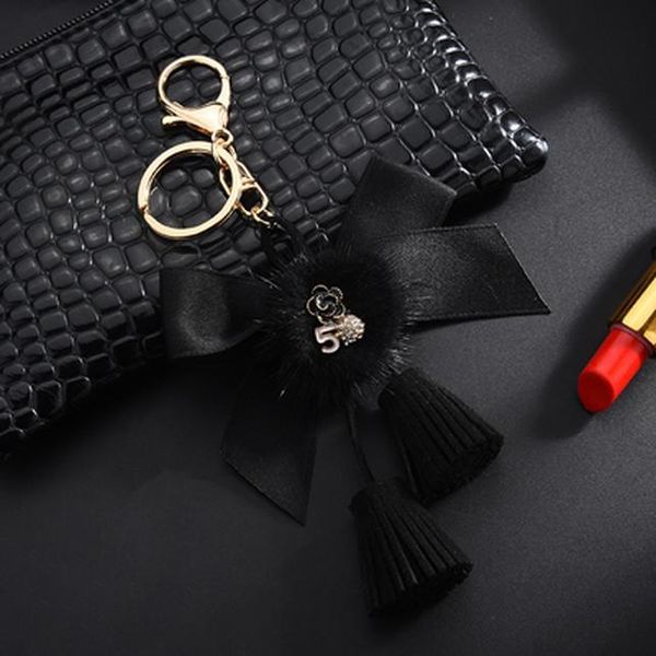 

new tassle bow knot key chain with milk fur for women car bag key ring holder llaveros chaveiros porte clef jewelry h bbyyhu, Silver