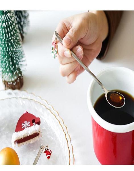 

6pcs set stainless steel christmas spoon tableware creative coffee spoon pendant christmas party table decoration household good h wmtxca