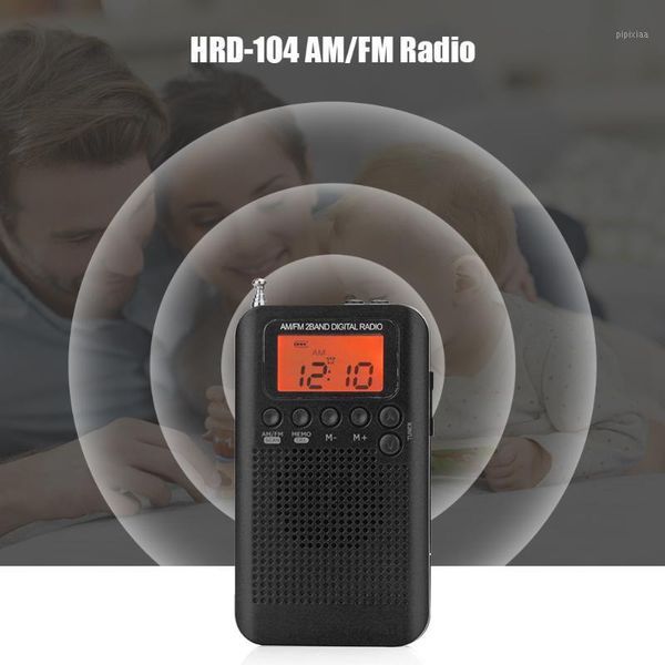

digital display pocket radio portable w/ 40mm driver speaker am fm radio hrd-104 lightweight portable music elements1