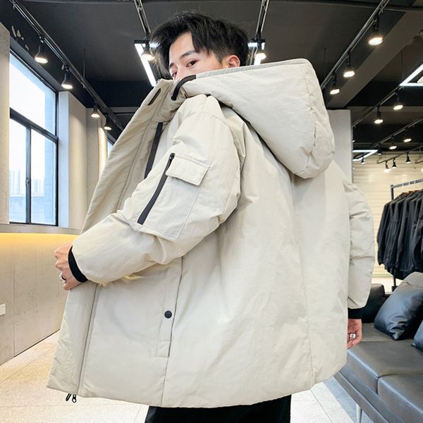 

men's down et short hooded loose brand korean fashion handsome winter coat, Black