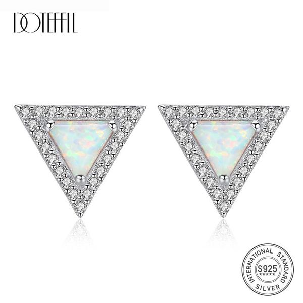 

stud doteffil created triangle fire opal earrings for women 925 sterling silver fine jewelry joyeria fina para mujer brinco, Golden;silver