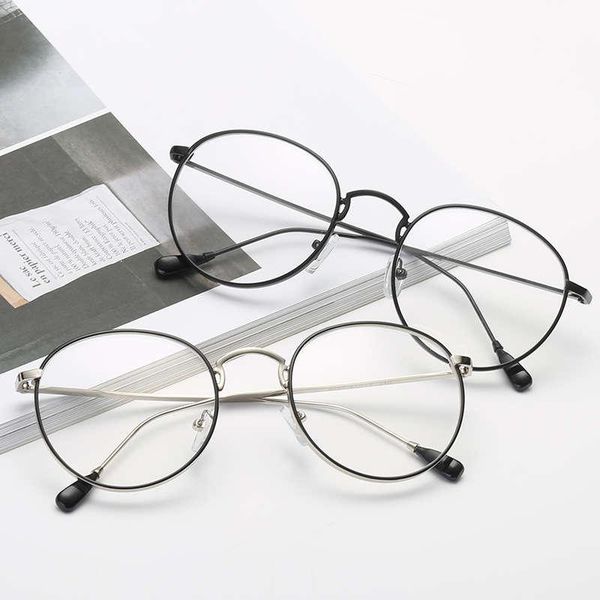 

art round metal flat glasses frame original trend european style small fresh can match myop, White;black