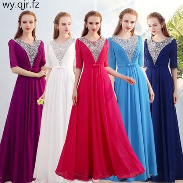 # Chiffon Sequins Set Matkap Göl Mavi Menekşe Beyaz Gül Abiye Uzun Mezuniyet Parti Koro Host Elbise Toptan LJ201120