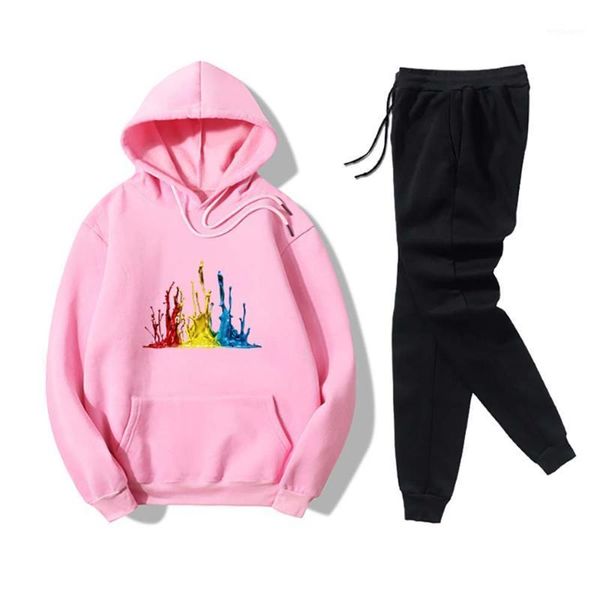 

vicabo abstract-art printed set for women oversize casual fitness joggers sportwear 2 pcs hooded pullover pants1, Gray