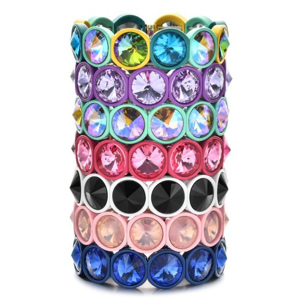 

boho enamel rainbow bead bracelet big glass crystal block stretch tila bracelet bohemian handmade multicolor elastic, Black