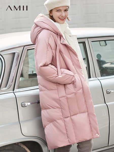 

amii winter women fashion white duck down jacket female elegant solid hooded straight thick coat lj201127, Black