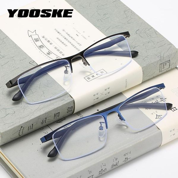 

yooske anti blue light glasses frames men business metal half frame eyeglasses computer optical spectacles1, White;black