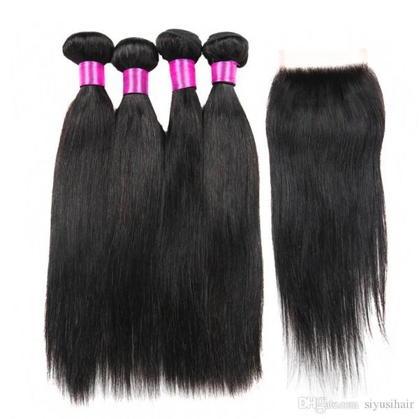 

brazilian peruvian malaysian indian virgin human hair weave bundles straight hair weaves human hair bundle lace closure, Black;brown